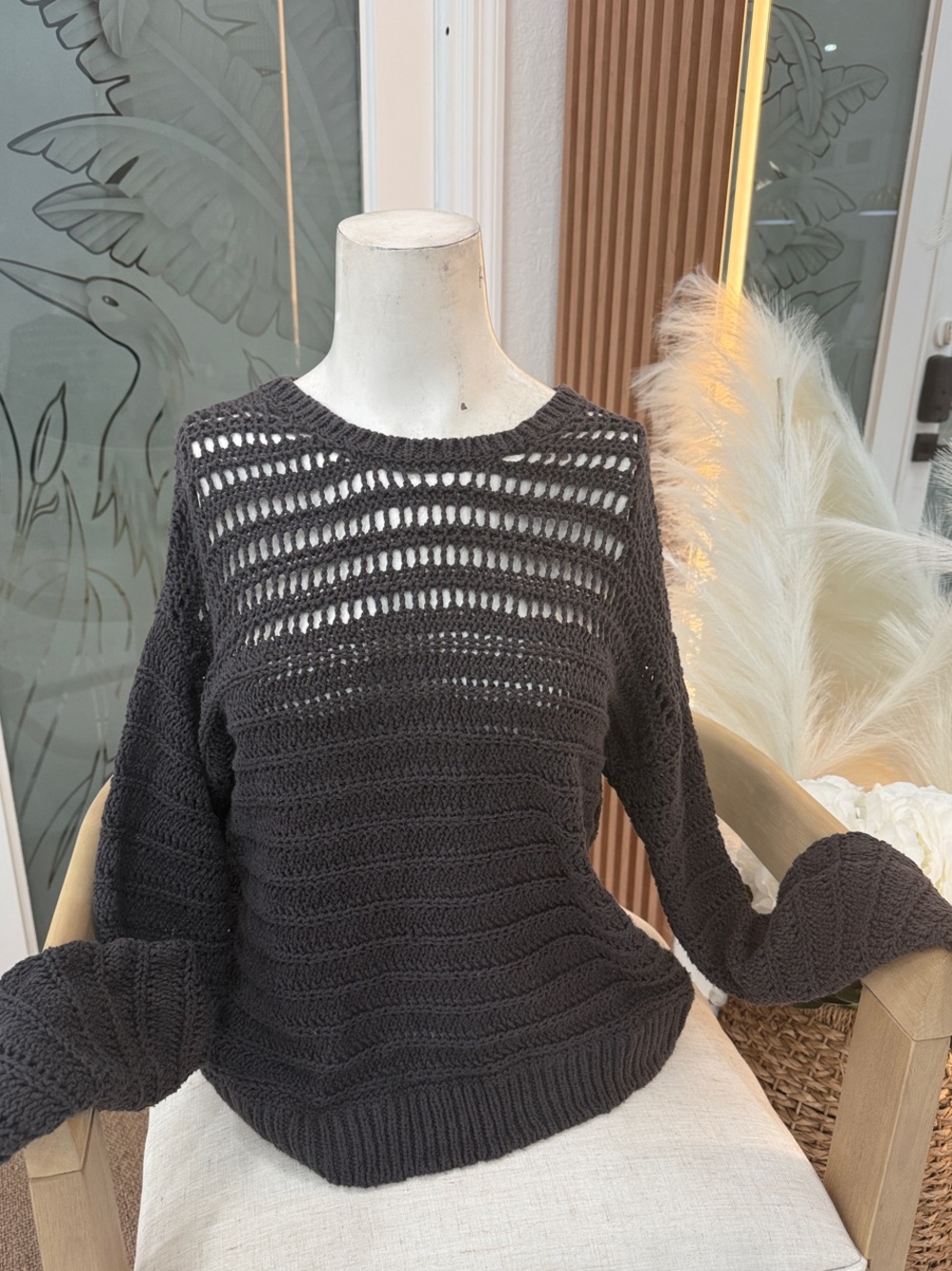 Billabong Black Open-Weave Crewneck Sweater
